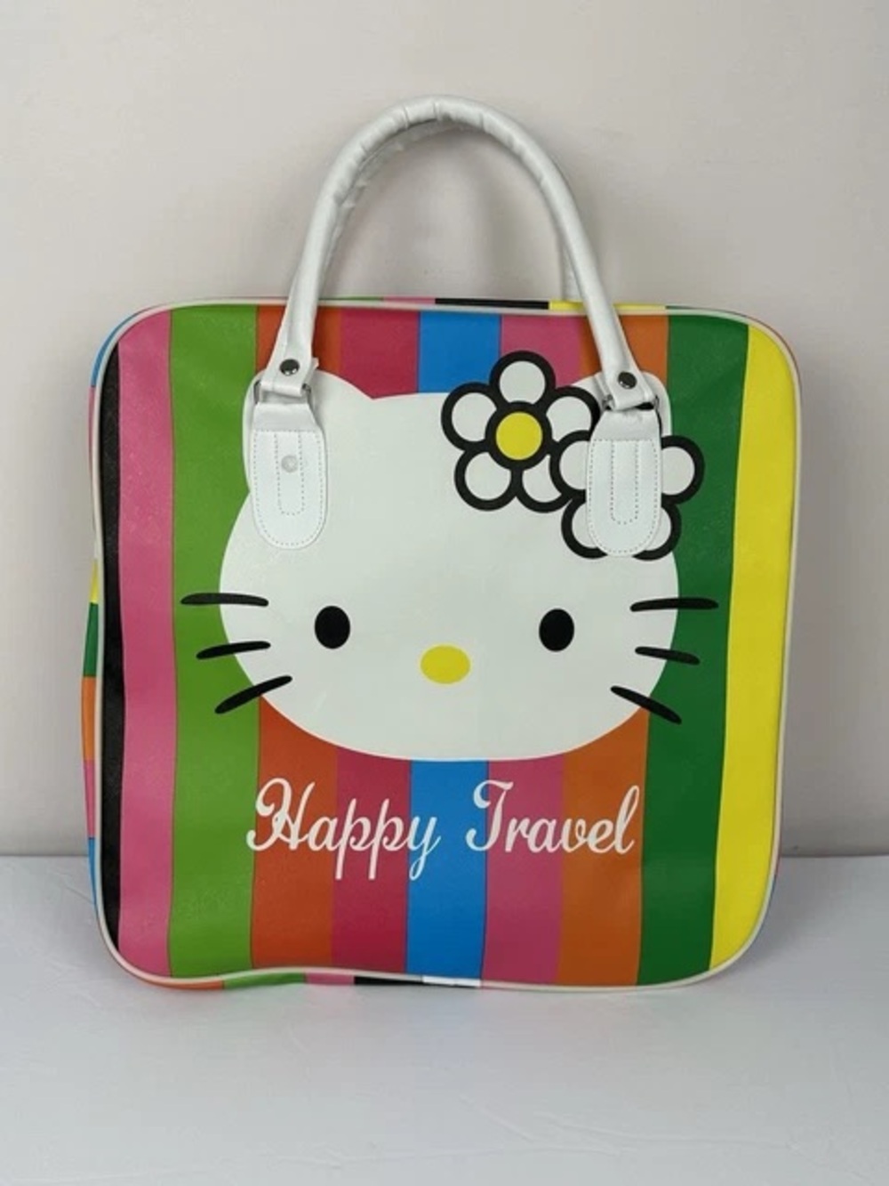 New hello kitty rainbow tote bag bowling ball style purse bag luggage white trim